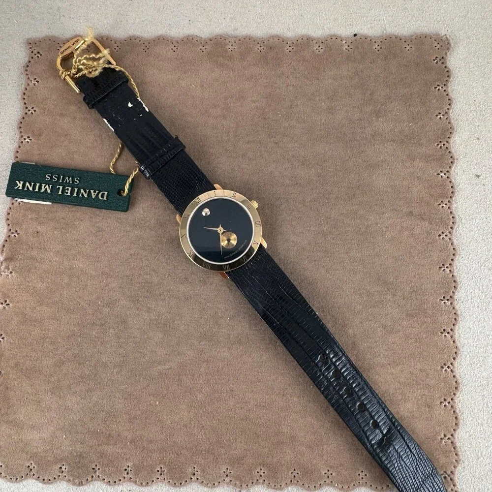Vintage NOS in Box Designer Gold Daniel Mink Gold Dot Swiss Luxury Watch - Picture 3 of 9
